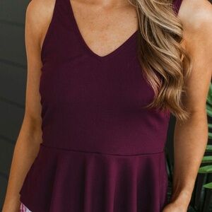 Women's Burgundy Peplum tankini swim top